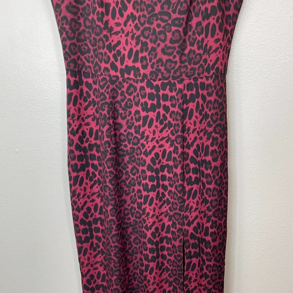 DRESS THE POPULATION Shaireen Leopard Dress Womens Large Burgundy Sleeveless - Picture 3 of 15